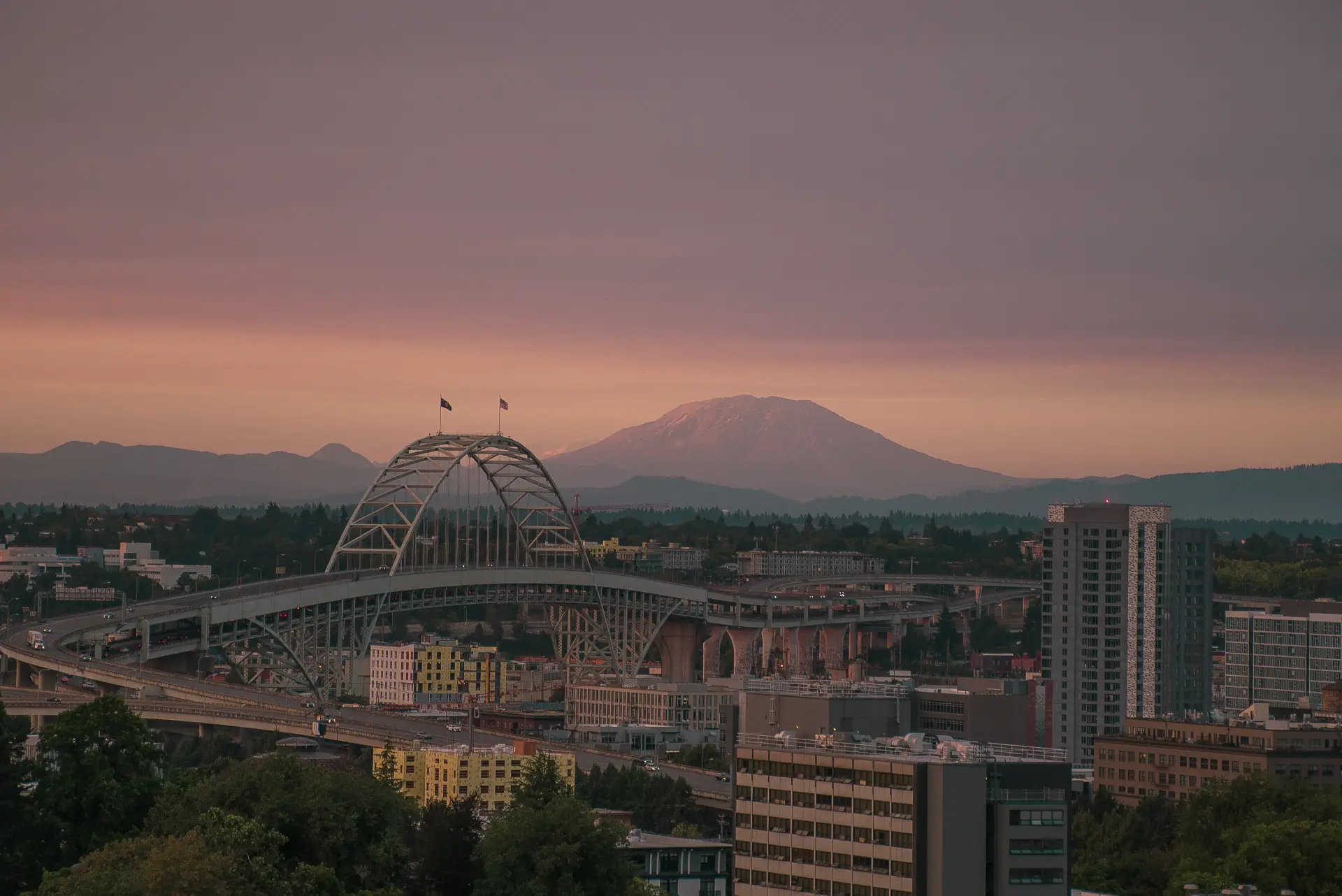 Cityscape with mountain