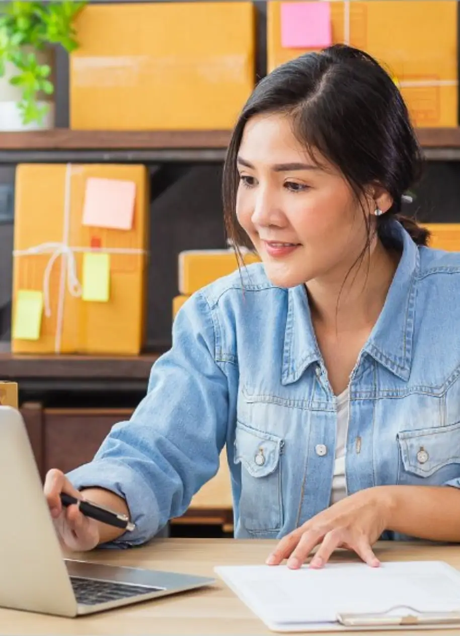 Woman working on a laptop